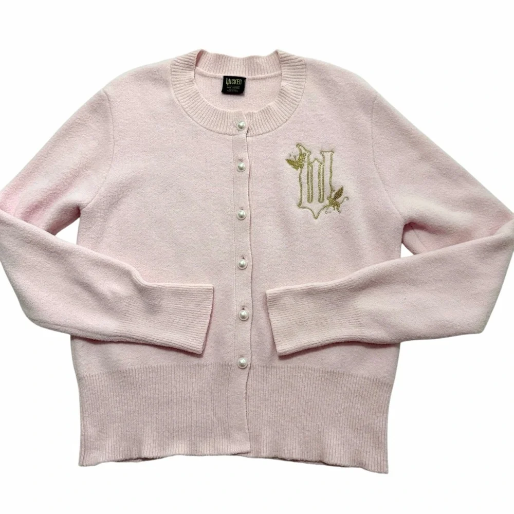 WICKED Paul Tazewell Soft Pink Glinda Button Front Cardigan Sweater Size X-Large - Picture 6 of 14